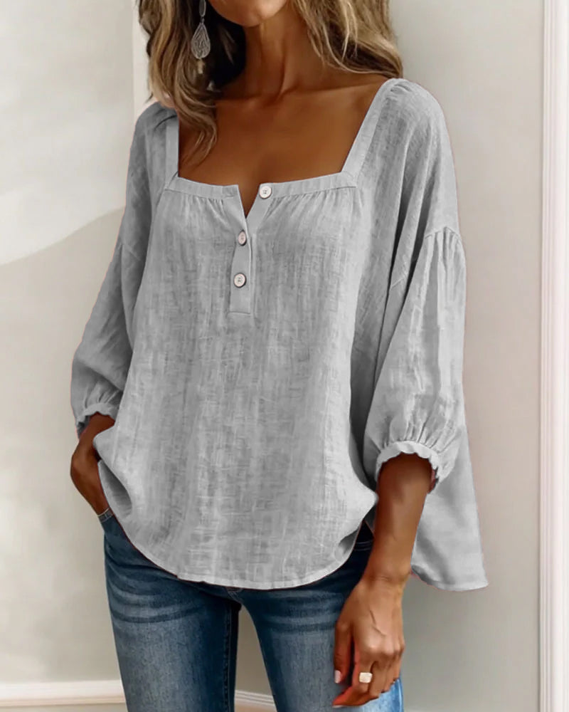 Women's Relaxed Square Neck Button Blouse