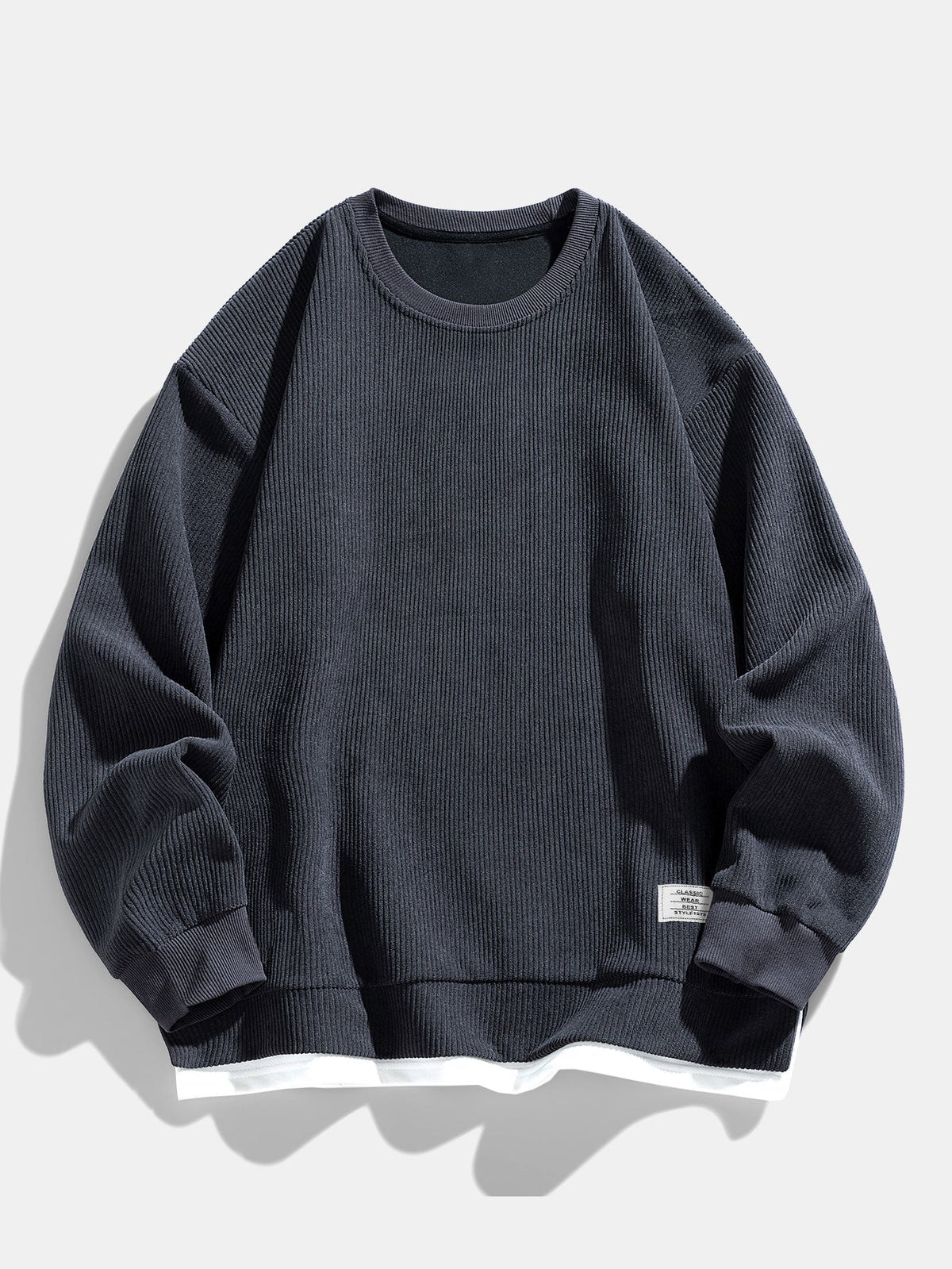 Men's Relaxed Fit Ribbed Crew Neck Sweatshirt