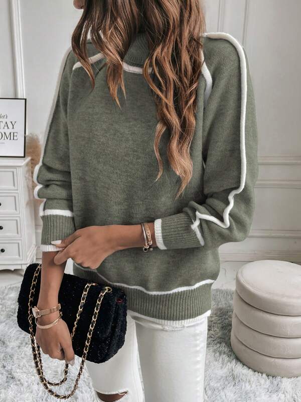 Women’s Roll Neck Contrast Trim Jumper