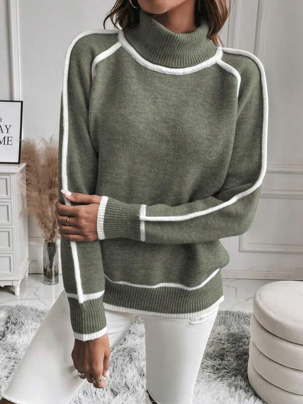 Women’s Roll Neck Contrast Trim Jumper