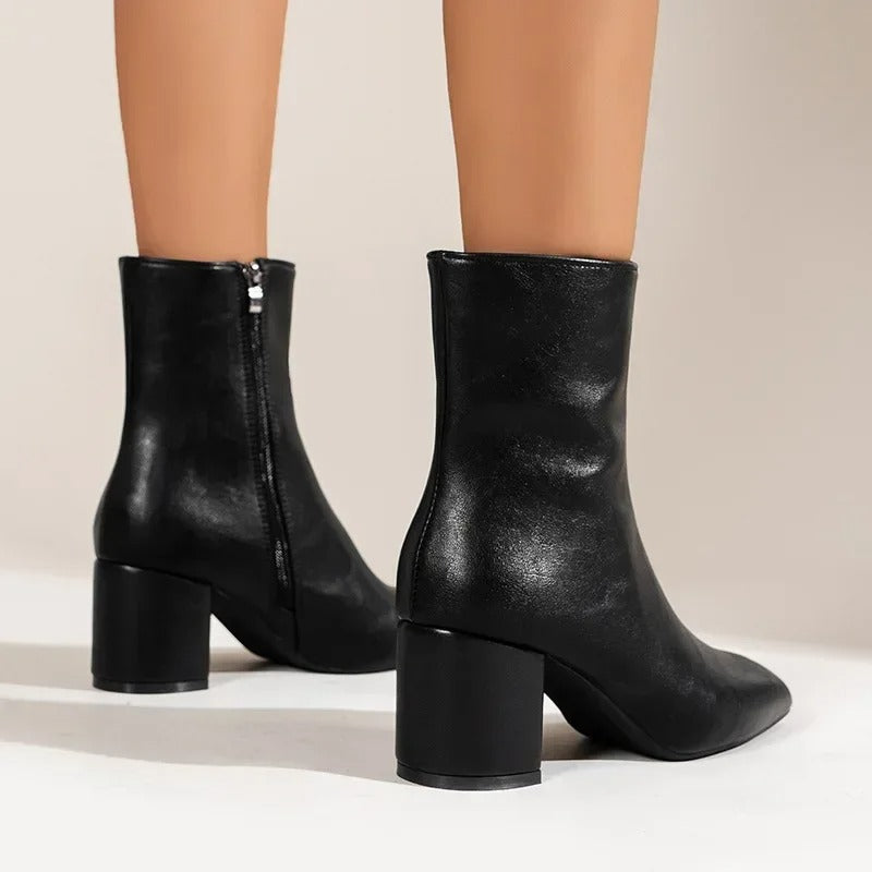 Women's Square-Toe Ankle Boots with Block Heel and Side Zip