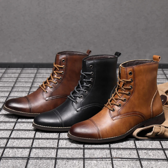 Men's Lace-Up Ankle Boots | Black Leather