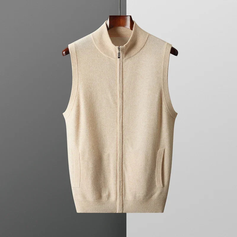 Men's Full-Zip Knitted Gilet with Stand Collar