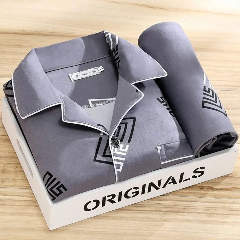 Men's Printed Pyjama Set with Contrast Piping