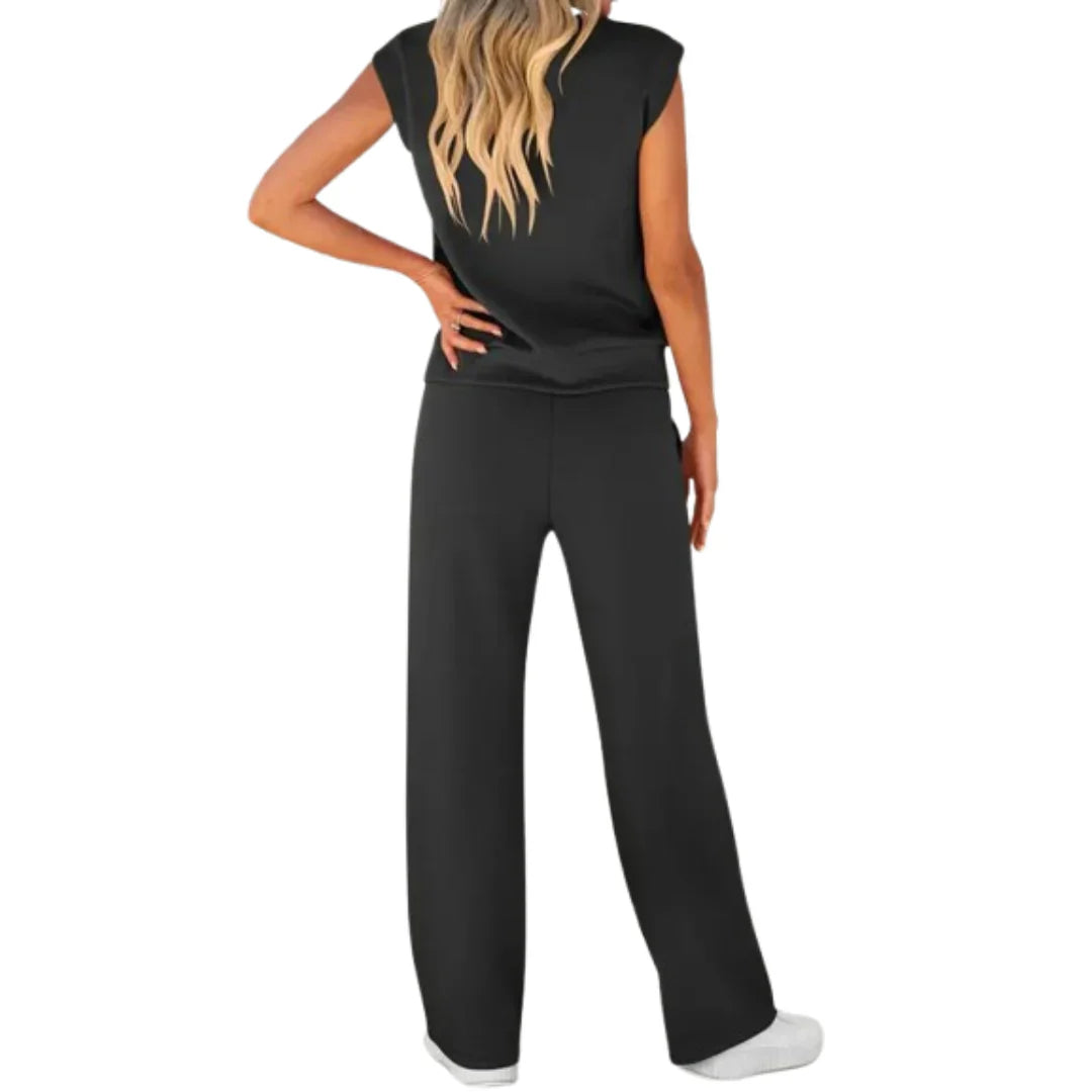 Women's Cap Sleeve Top and Drawstring Wide Leg Set