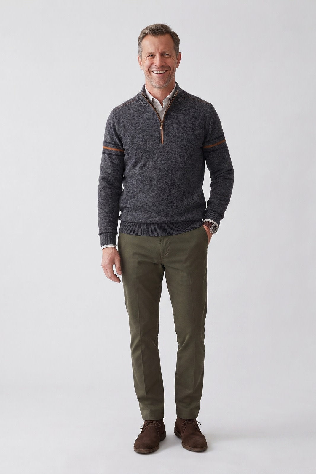 Men's Quarter-Zip Sweater | Striped Collared Knit
