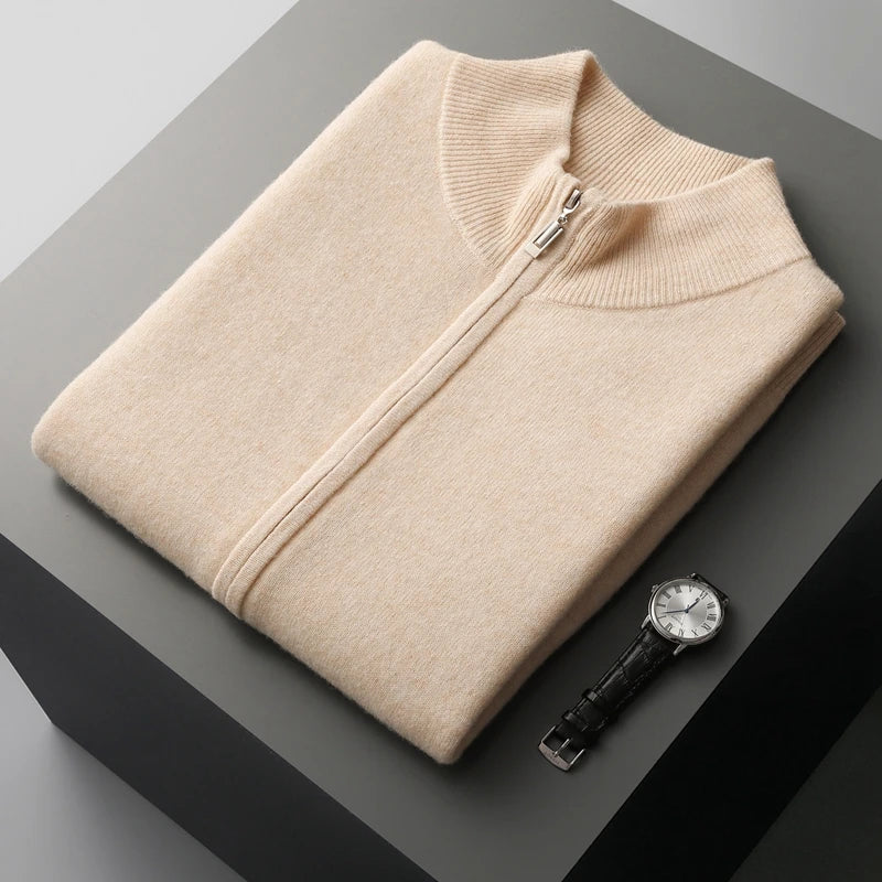 Men's Full-Zip Knitted Gilet with Stand Collar