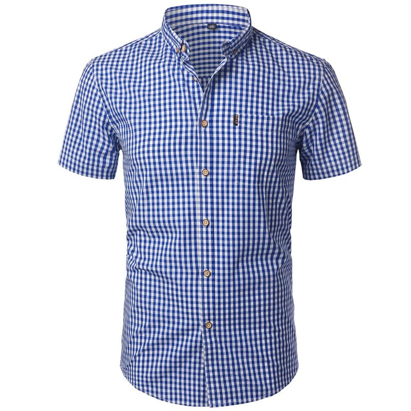Men's Gingham Short Sleeve Shirt with Chest Pocket