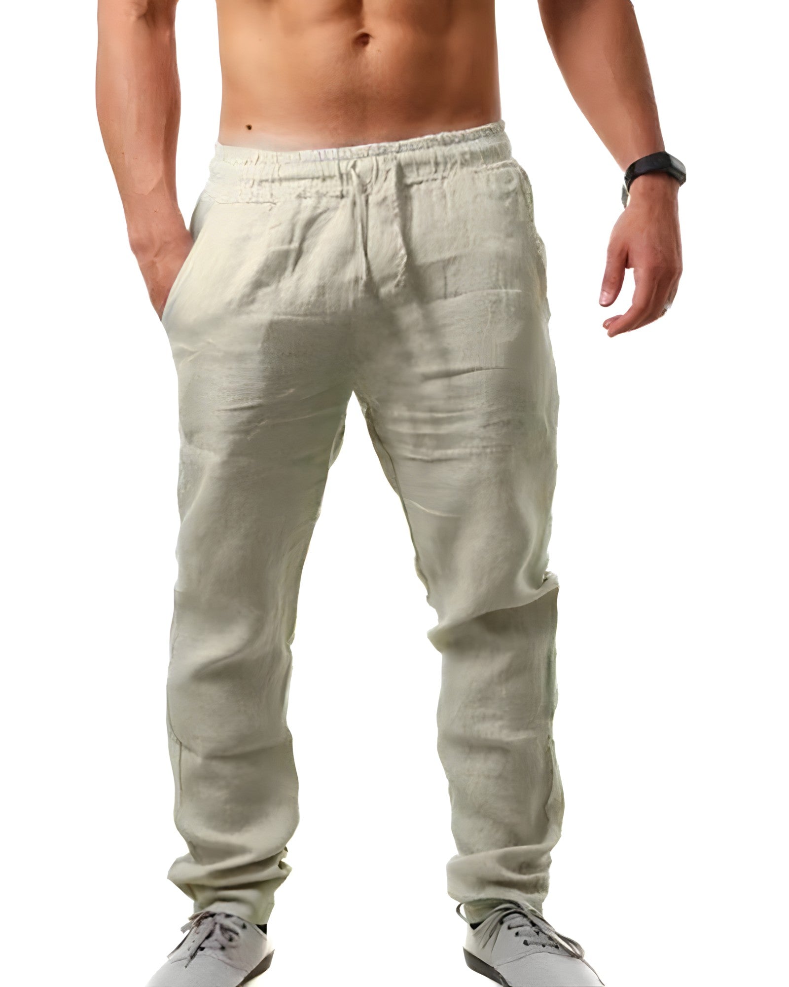 Men's Tapered Linen Trousers with Elastic Waist