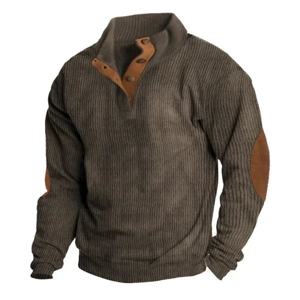 Men's Ribbed Stand Collar Sweatshirt with Contrast Patches