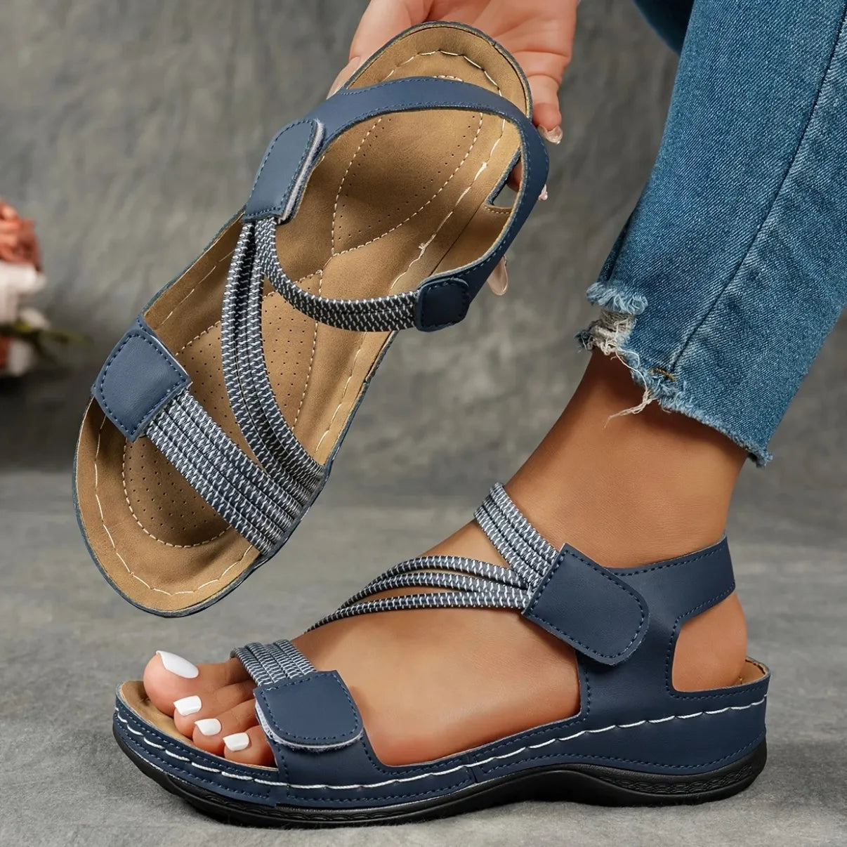 Women's Comfort Sandals in PU Leather with Adjustable Straps