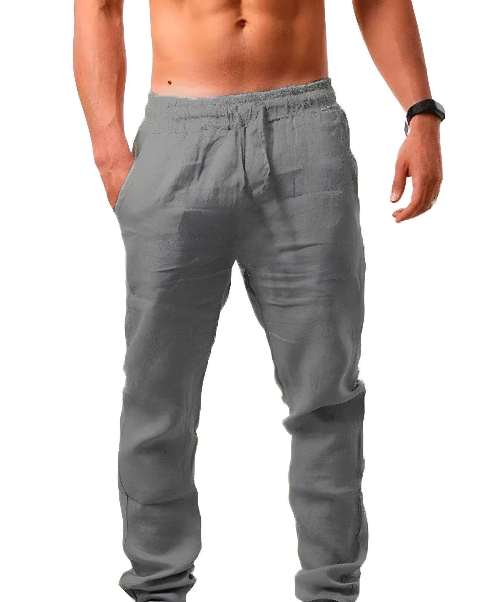 Men's Tapered Linen Trousers with Elastic Waist