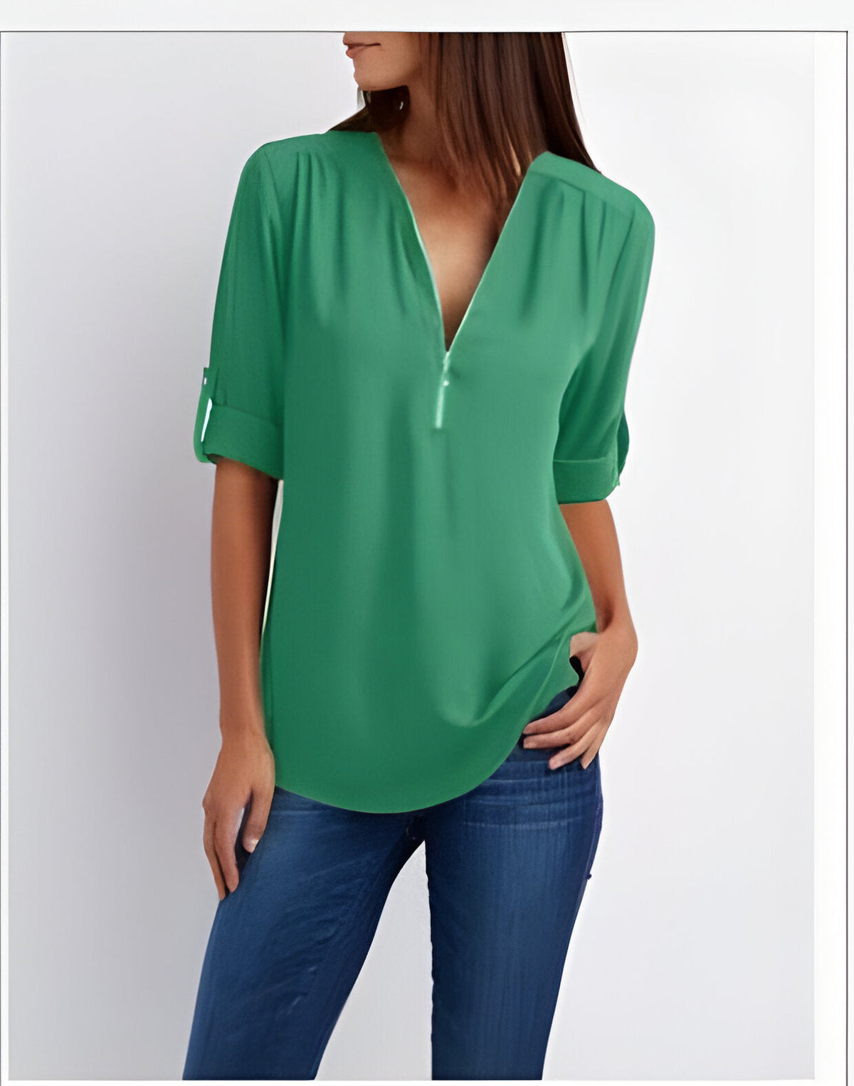 Women's Short Sleeve Blouse with Half Zip