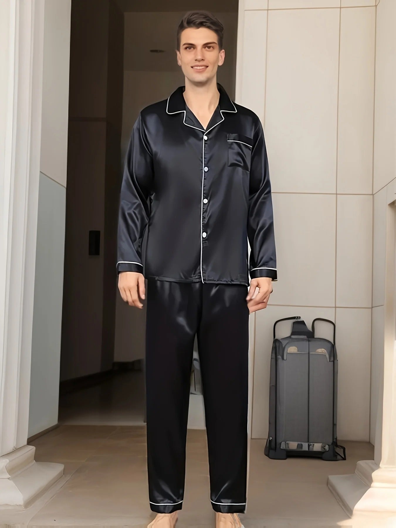 Men’s Satin Pyjama Set with Long Sleeve Shirt