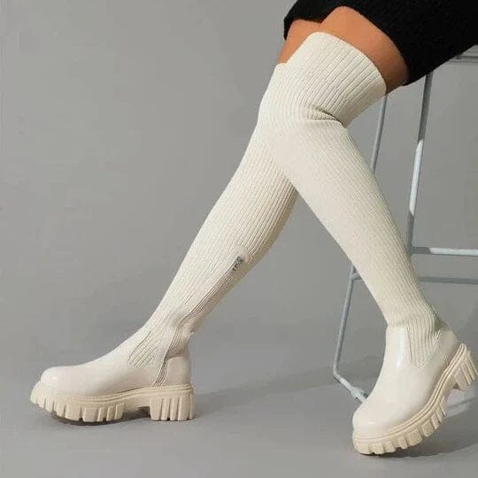 Women’s Ribbed Knit Knee-High Chunky Boots