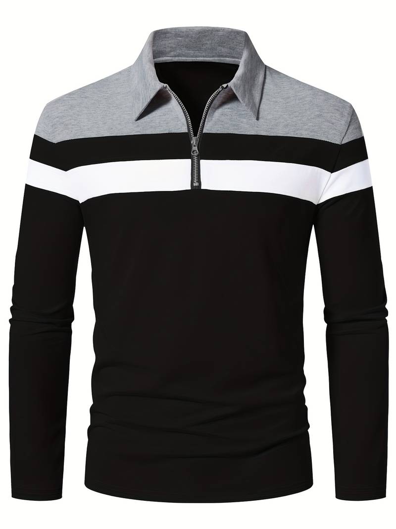Men's Quarter Zip Colour Block Polo Shirt