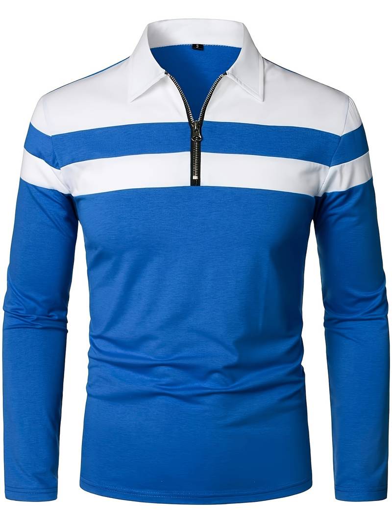 Men's Quarter Zip Colour Block Polo Shirt