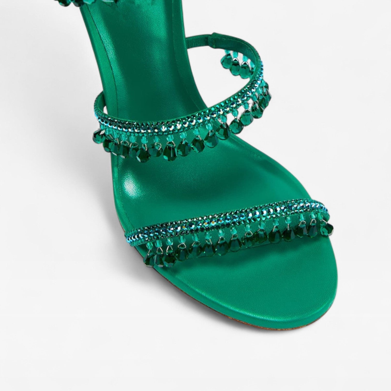 Stiletto Sandals with Spiral Wrap and Fringe Beading