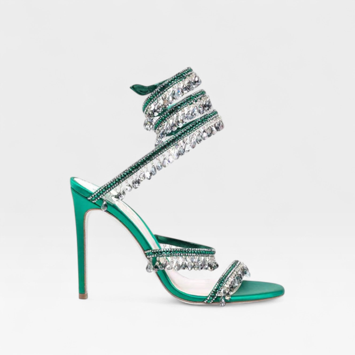Stiletto Sandals with Spiral Wrap and Fringe Beading
