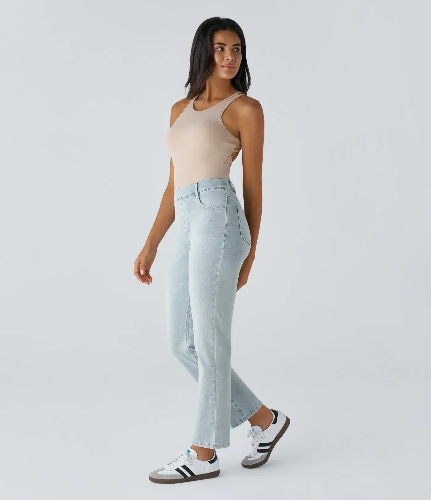 Jean droit avec ceinture élastique à enfiler