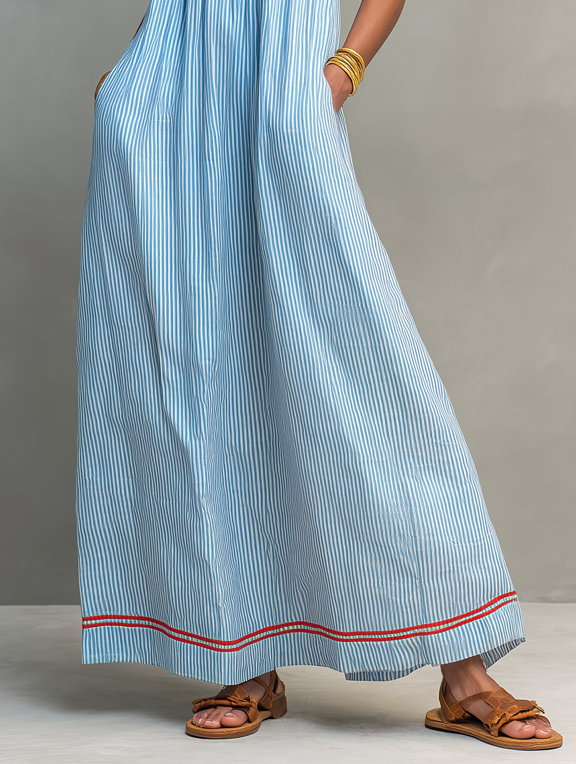 Striped Cami Maxi Dress with Contrast Trim
