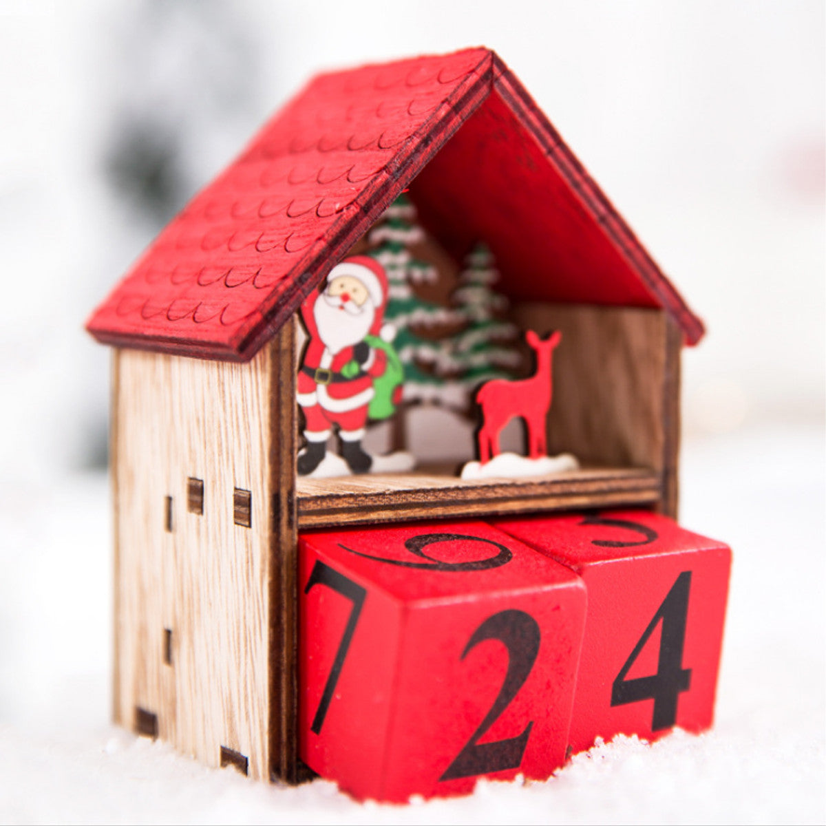 Wooden LED Advent Calendar House | Santa & Snowman Design