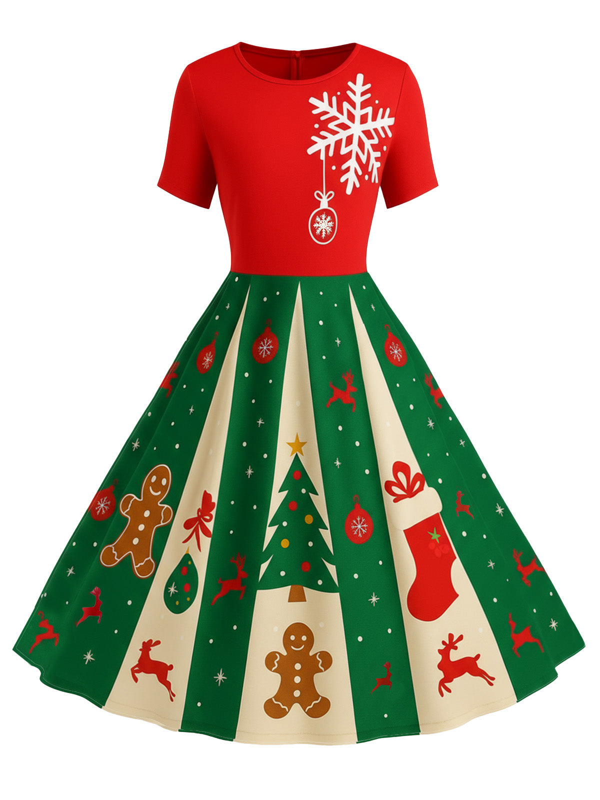 Women's Gingerbread Print Swing Dress | Knee Length Party Dress
