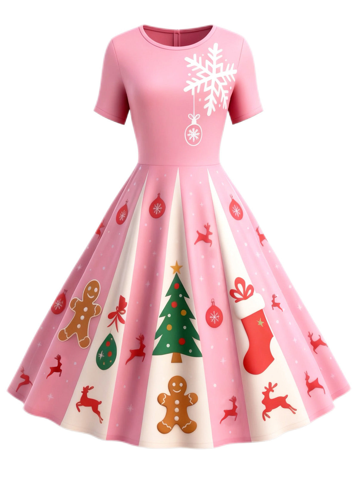 Women's Gingerbread Print Swing Dress | Knee Length Party Dress