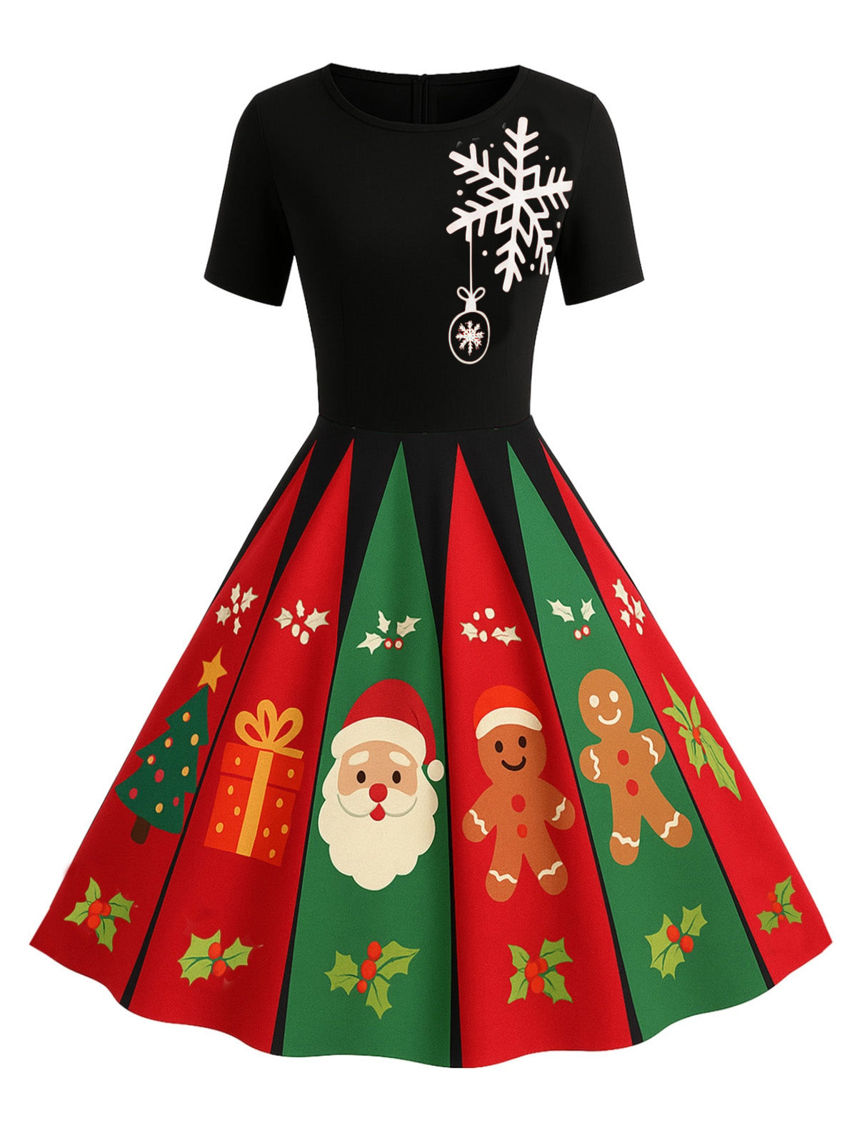 Women's Gingerbread Print Swing Dress | Knee Length Party Dress