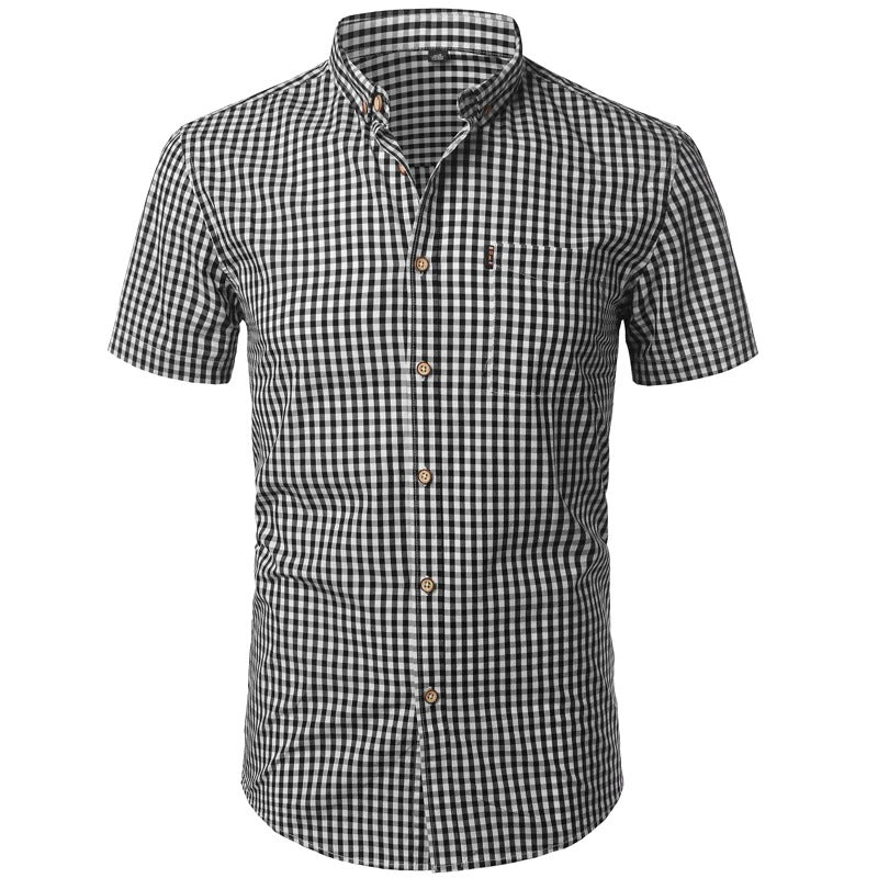 Men's Gingham Short Sleeve Shirt with Chest Pocket
