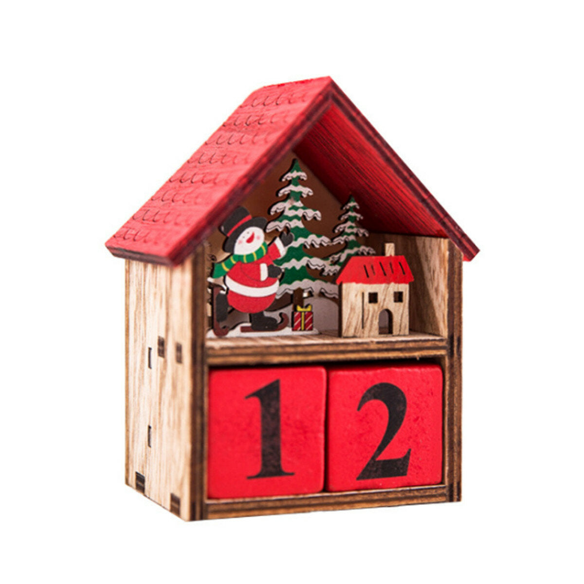 Wooden LED Advent Calendar House | Santa & Snowman Design