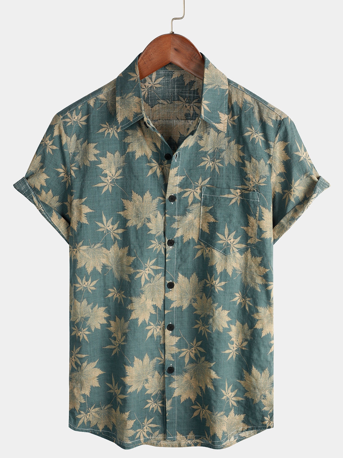 Men's Floral Print Short Sleeve Shirt with Chest Pocket