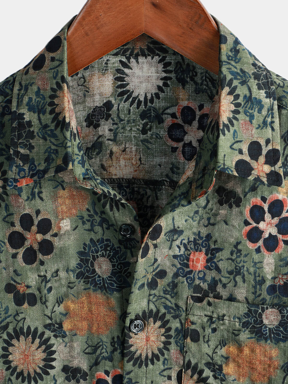 Men's Floral Print Short Sleeve Shirt with Chest Pocket
