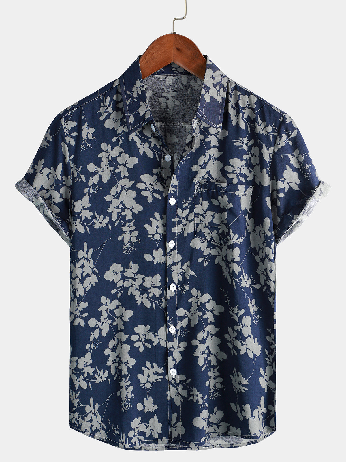 Men's Floral Print Short Sleeve Shirt with Chest Pocket