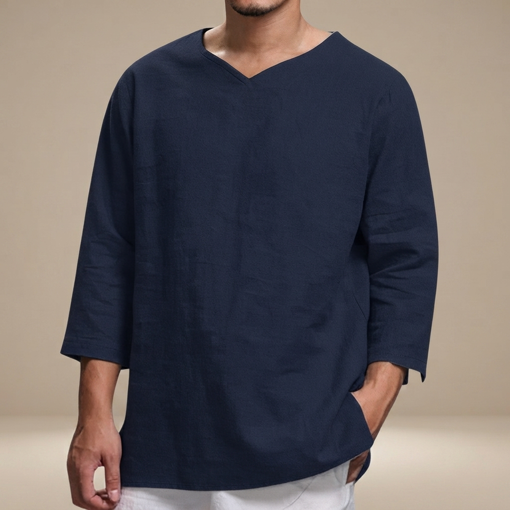Men’s Relaxed V-Neck Three-Quarter Sleeve Shirt