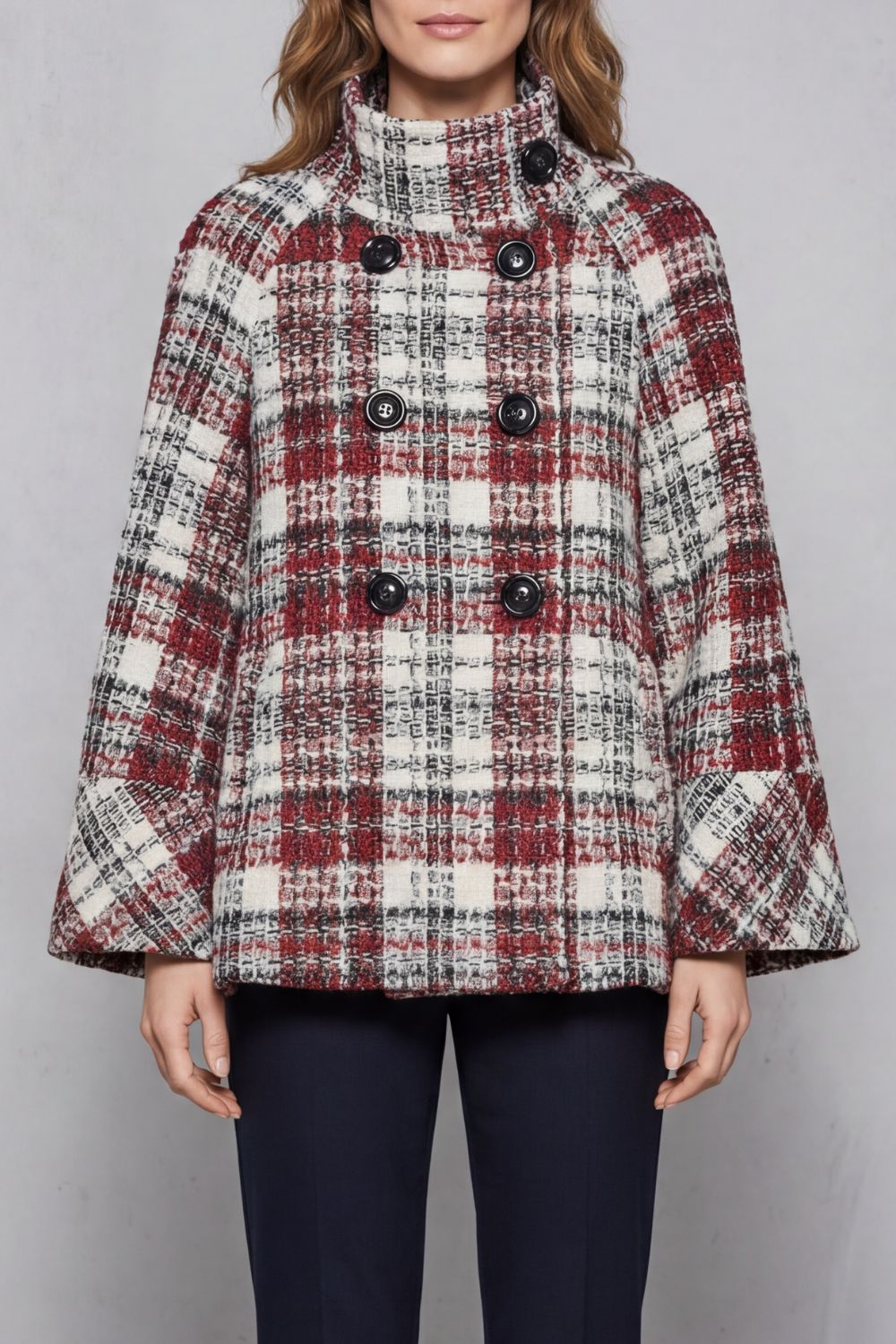 Manteau femme à carreaux, croisé, à col cheminée