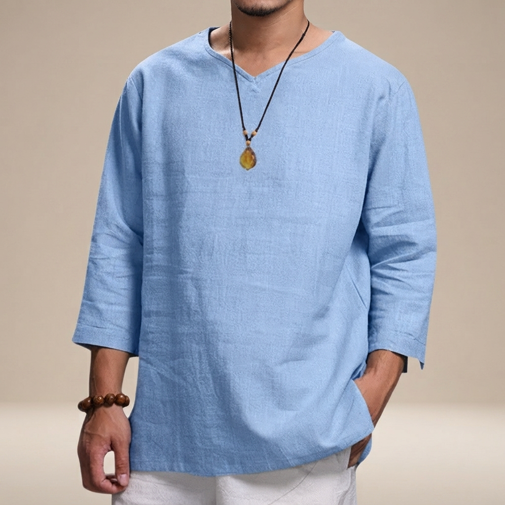 Men’s Relaxed V-Neck Three-Quarter Sleeve Shirt