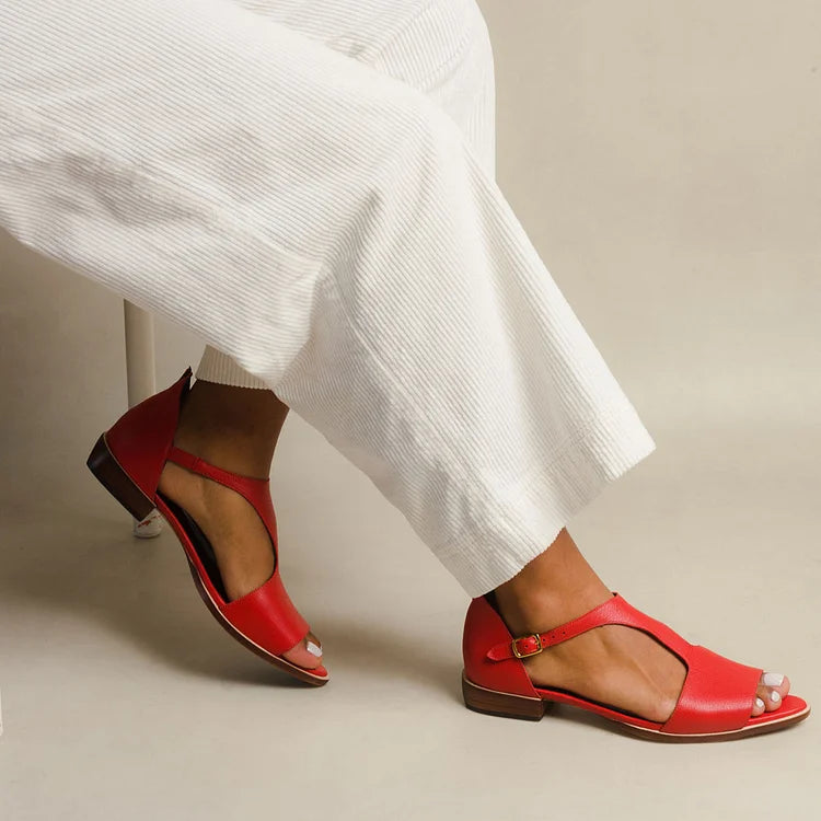 Women's Flat Leather Look Slingback Sandals
