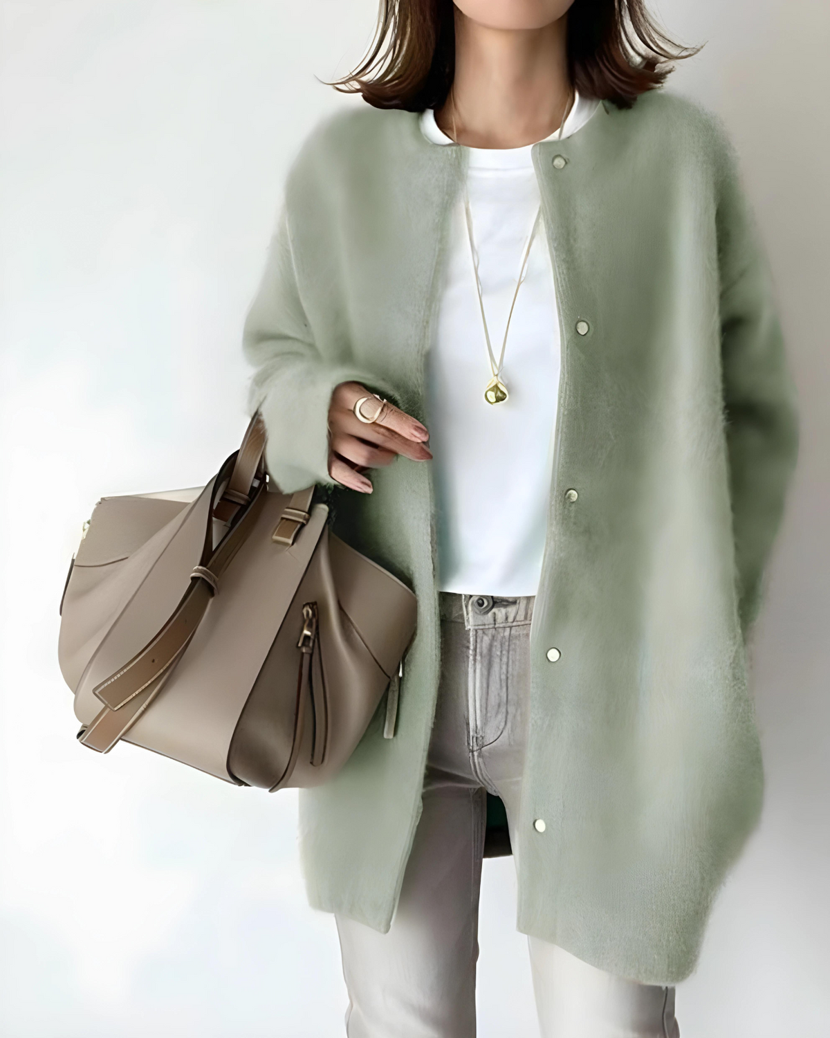 Women's Long Sleeve Knit Cardigan with Snap Button Closure