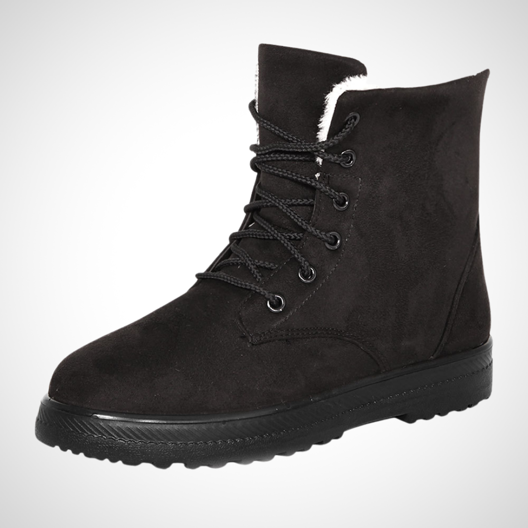 Bottes d’hiver à lacets pour femme, doublées en fausse fourrure