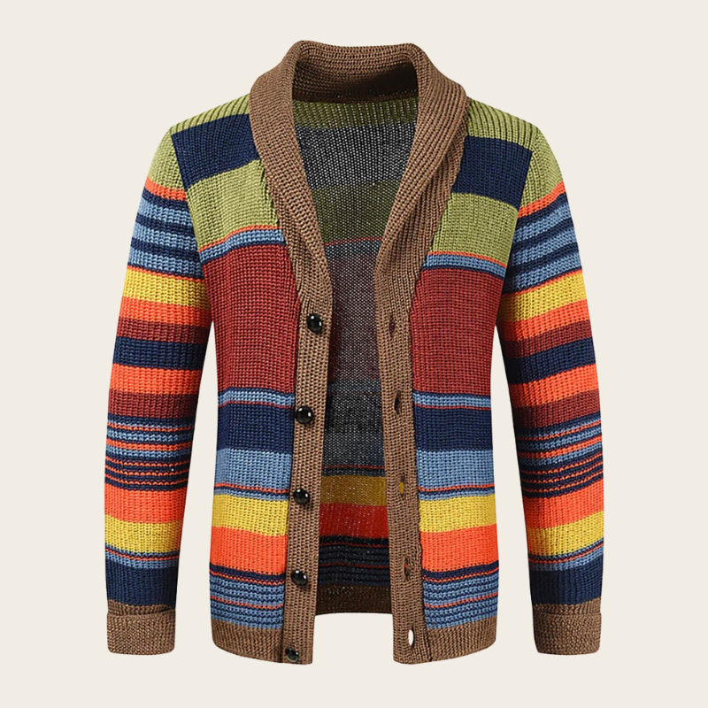 Cardigan tricoté pour homme à col châle rayé