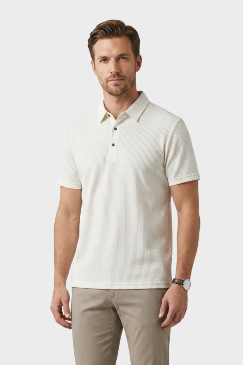 Men's Textured Polo Shirt | Short Sleeve Button Placket