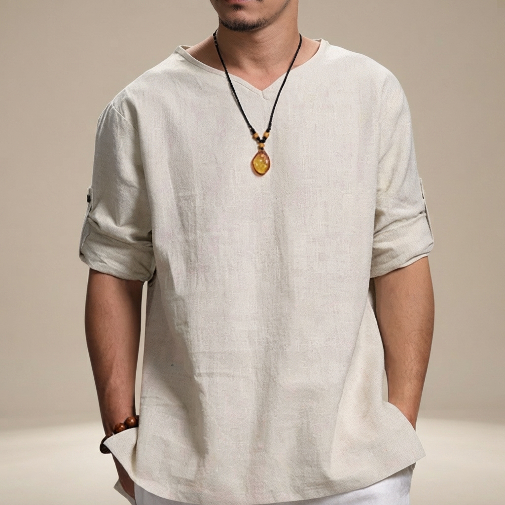 Men’s Relaxed V-Neck Three-Quarter Sleeve Shirt