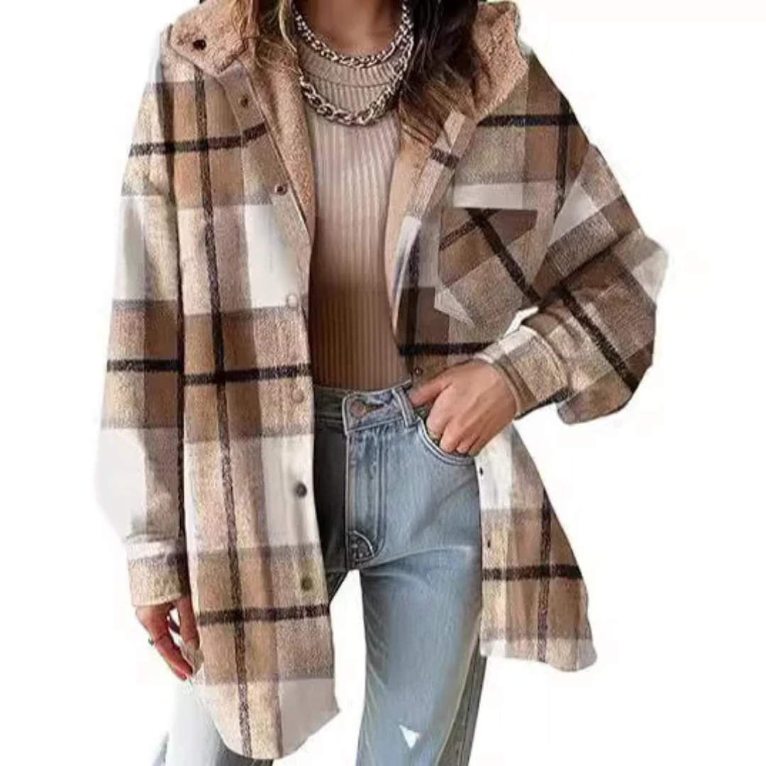 Women's Oversized Check Hooded Shirt Jacket