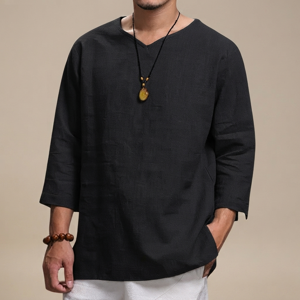 Men’s Relaxed V-Neck Three-Quarter Sleeve Shirt