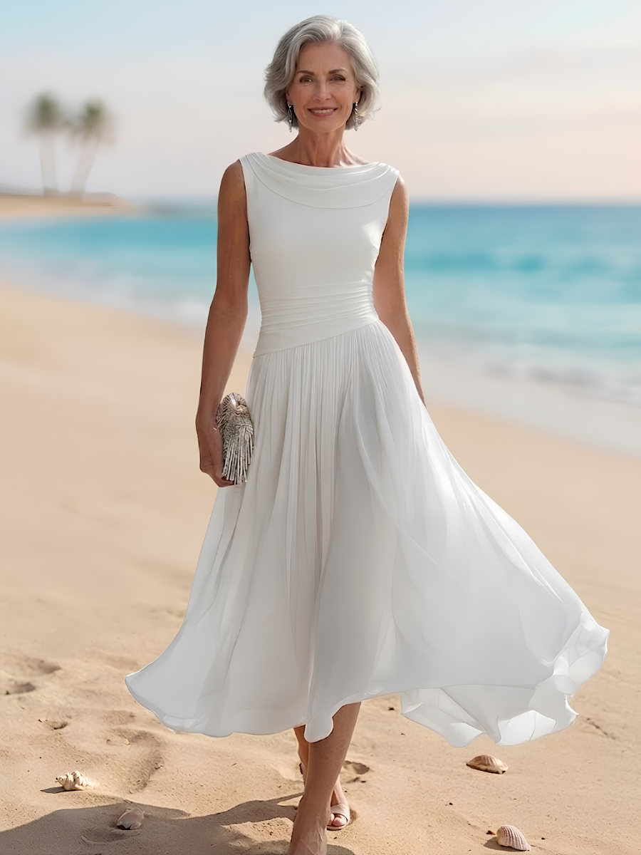 Occasion Dress with Boat Neck and Cap Sleeves