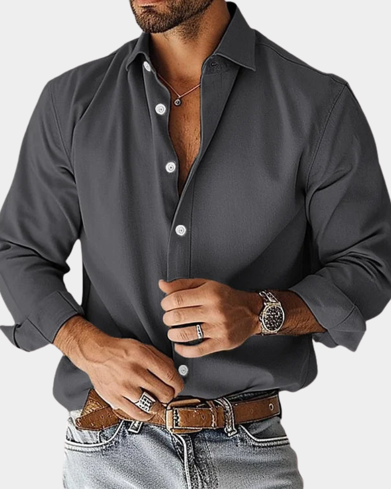 Men's Long Sleeve Button-Up Shirt with Classic Collar