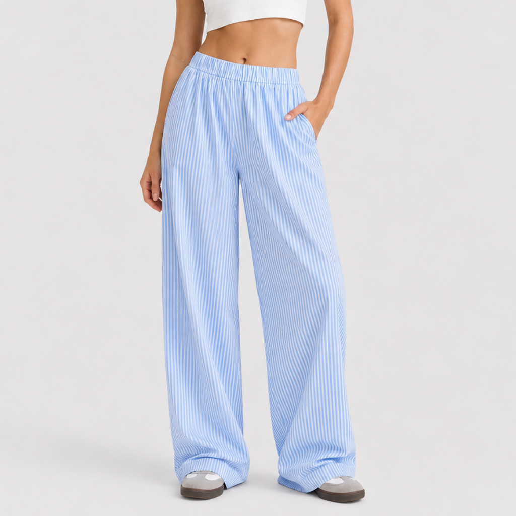 Pinstripe Wide-Leg Trousers with High-Waisted Fit