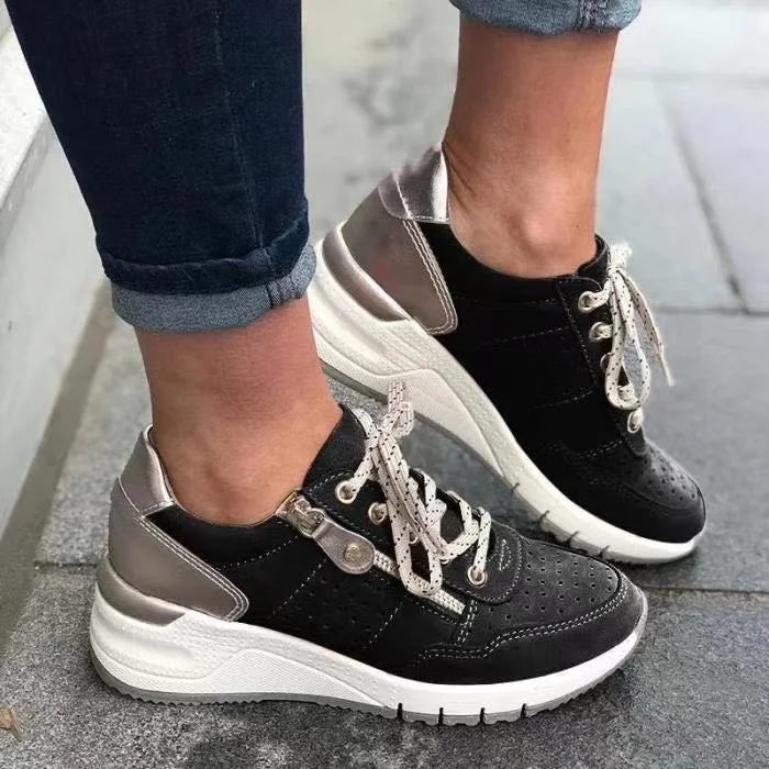 Lace-Up Wedge Trainers with Metallic Panel