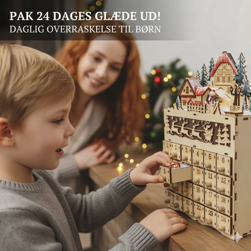 Wooden Advent Calendar with Reindeer Scene | 24 Drawers